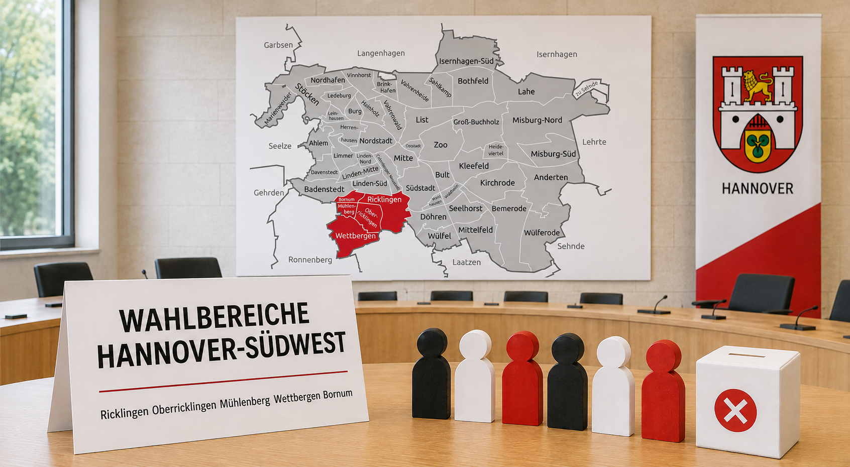 Wahlbereiche für Ricklingen, Oberricklingen, Mühlenberg, Wettbergen und Bornum bei der Kommunalwahl Hannover 2026