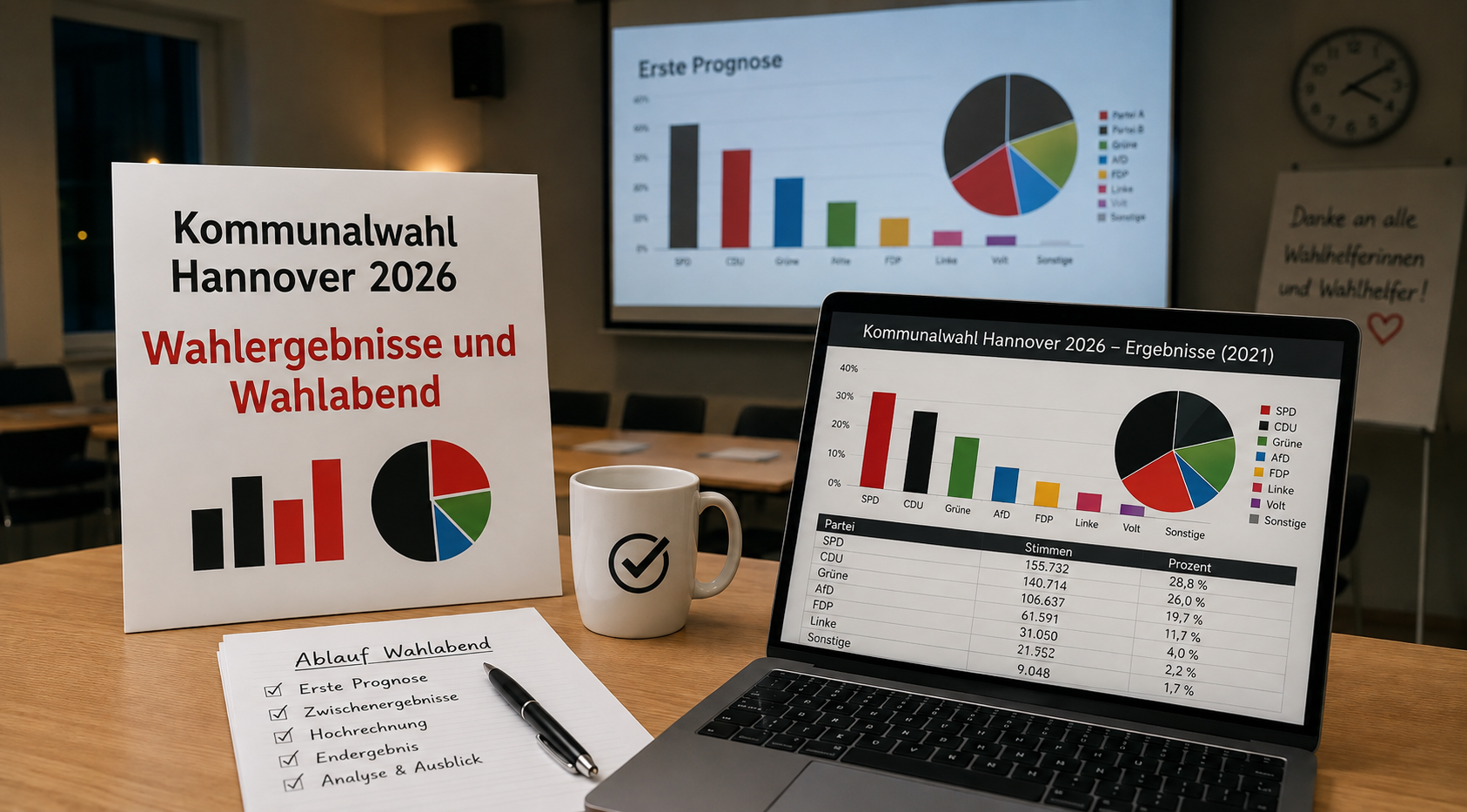 Wahlergebnisse der vergangenen Kommunalwahlen im Stadtbezirk Ricklingen mit Stimmenanteilen, Sitzverteilung und Informationen zur Auszählung am Wahlabend 2026